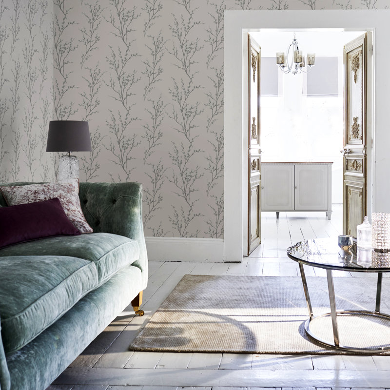 Laura Ashley Willow Wallpaper Roll, Off White/Steel