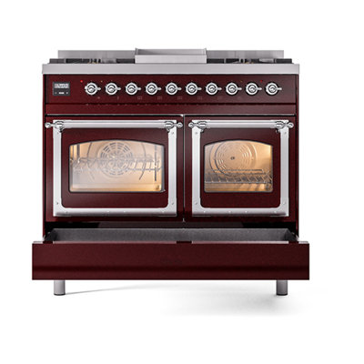 ILVE Nostalgie II Series Noblesse 40 inch Dual Fuel Range with 6 Sealed Burners, Griddle (Glass Door)