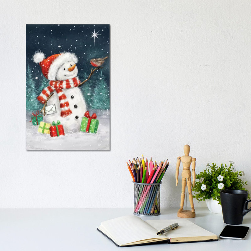 Snowman With Presents III B by MAKIKO - Wrapped Canvas Print, 20.32 cm H x 30.48 cm W