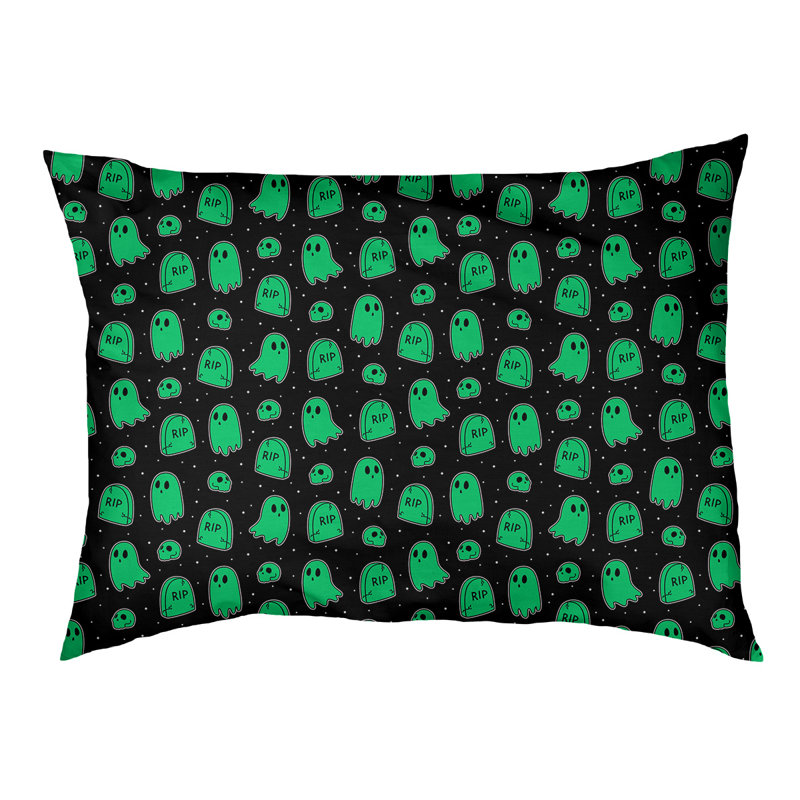 Coussin décoratif pour chien à l’extérieur pastel Campion, Moyen (L 29,5 po x P19,5 po x H 9,5 po), Noir / vert pâle
