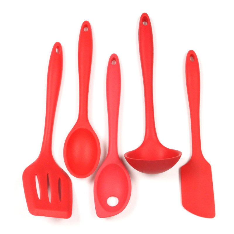 5 Piece Red Premium Silicone Kitchen Tool Set