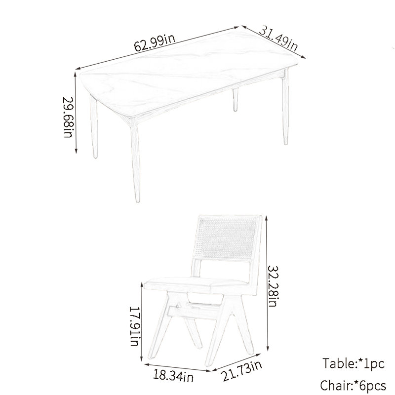 Simple modern rockplate dining table sets, 29.68"H x 62.99"L x 31.49"W