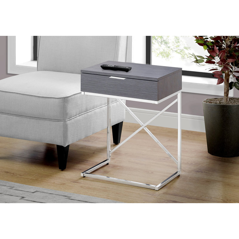 Wason End Table with Storage, Dark Gray, Silver