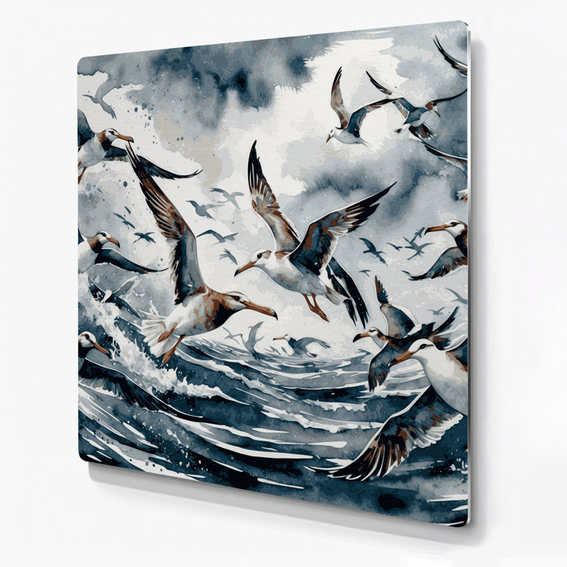 Oiseaux, art mural vert métal Fulmar, H 384 po x l 384 po x P 0,05 po