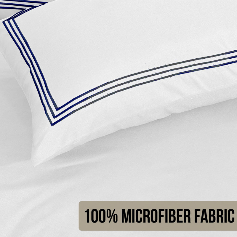 Machine Woven Sheet Set, White/Navy