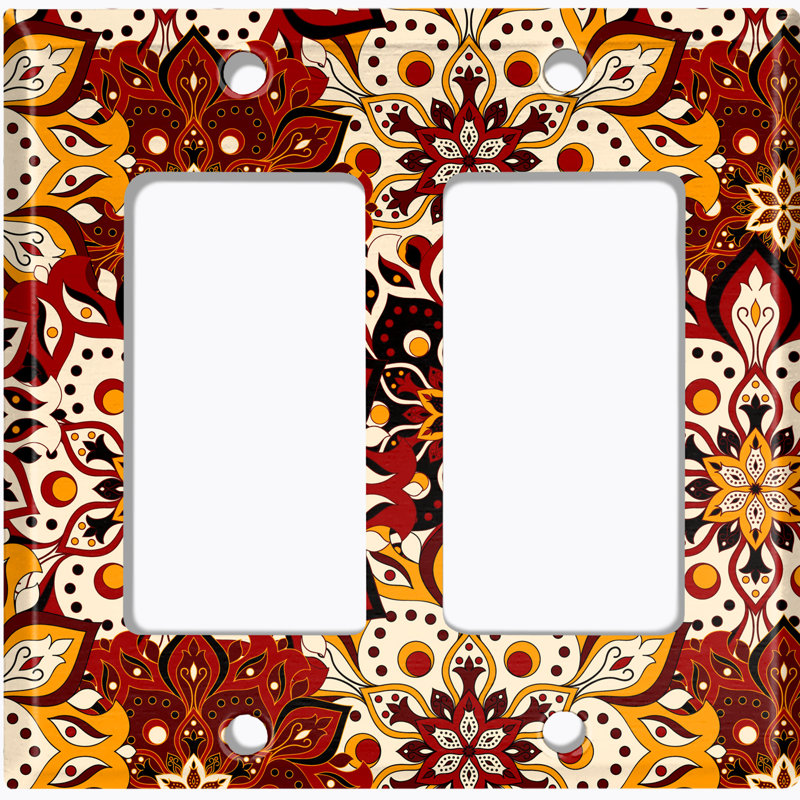 Red Tan Bundle Mandala Flowers Tile Patterned 2 - Gang Rocker Standard Wall Plate