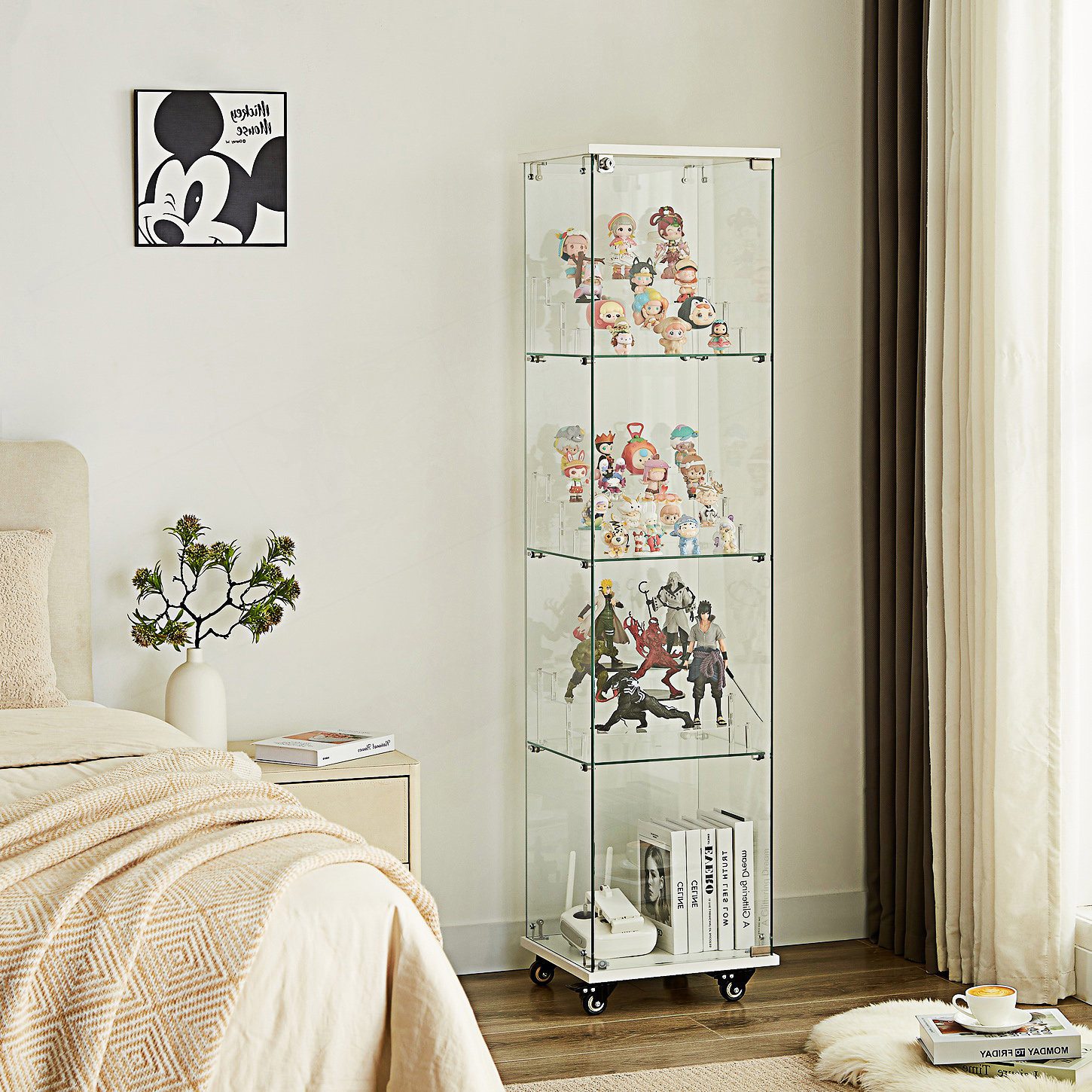 Latitude Run® Accent Cabinet, 4 Tier Glass Display Cabinet, Single Door ...