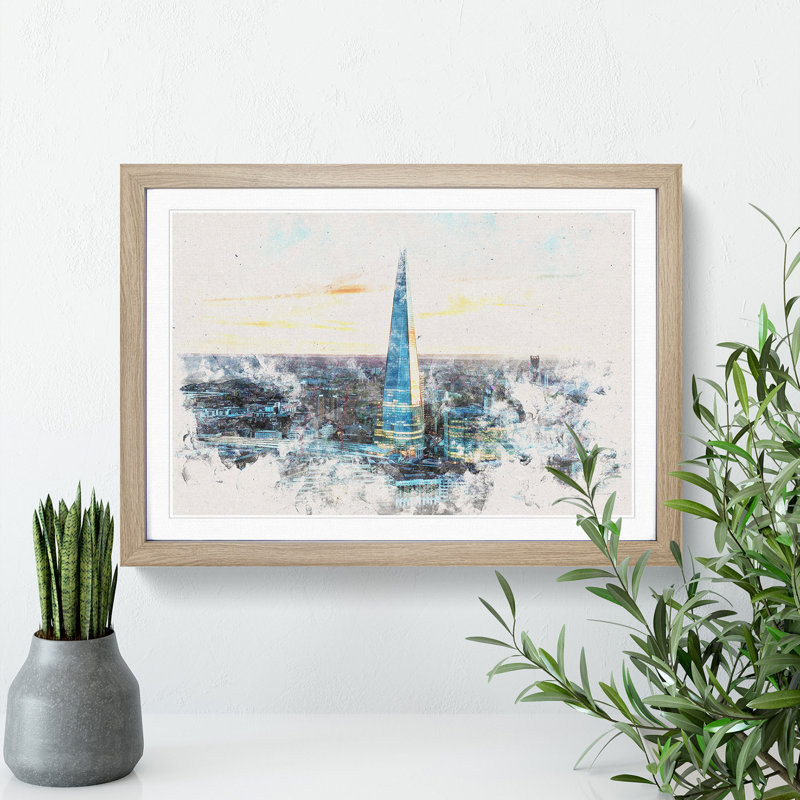 The Shard London England Skyline - Picture Frame Painting Print on MDF, 45cm H x 63cm W x 2cm D, Oak Framed