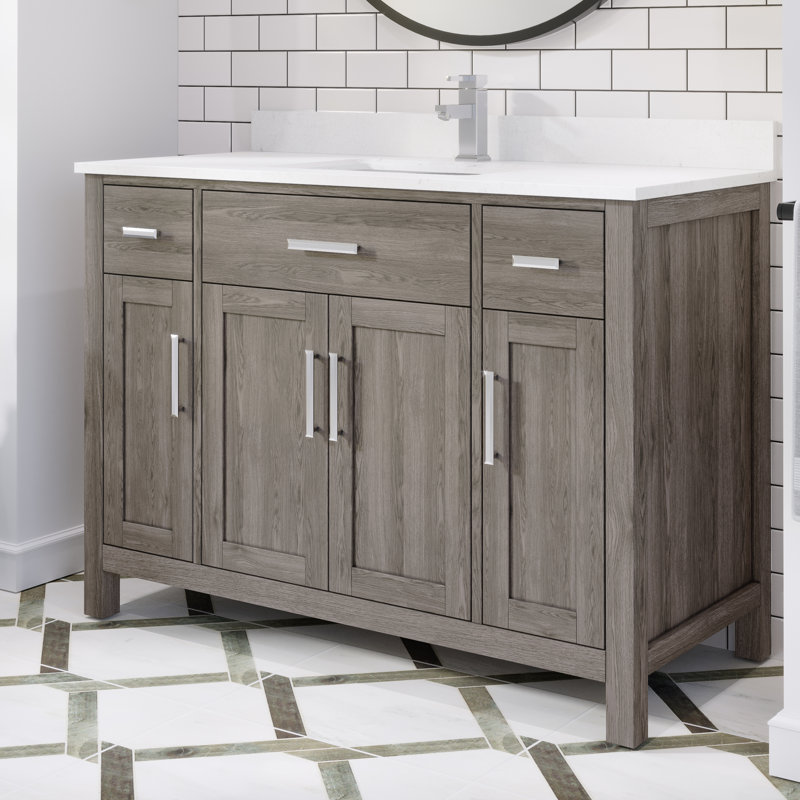 Domel 48" W x 22" D x 34.75" H Single Bathroom Vanity with Power Bar and Drawer Organizer, Grey