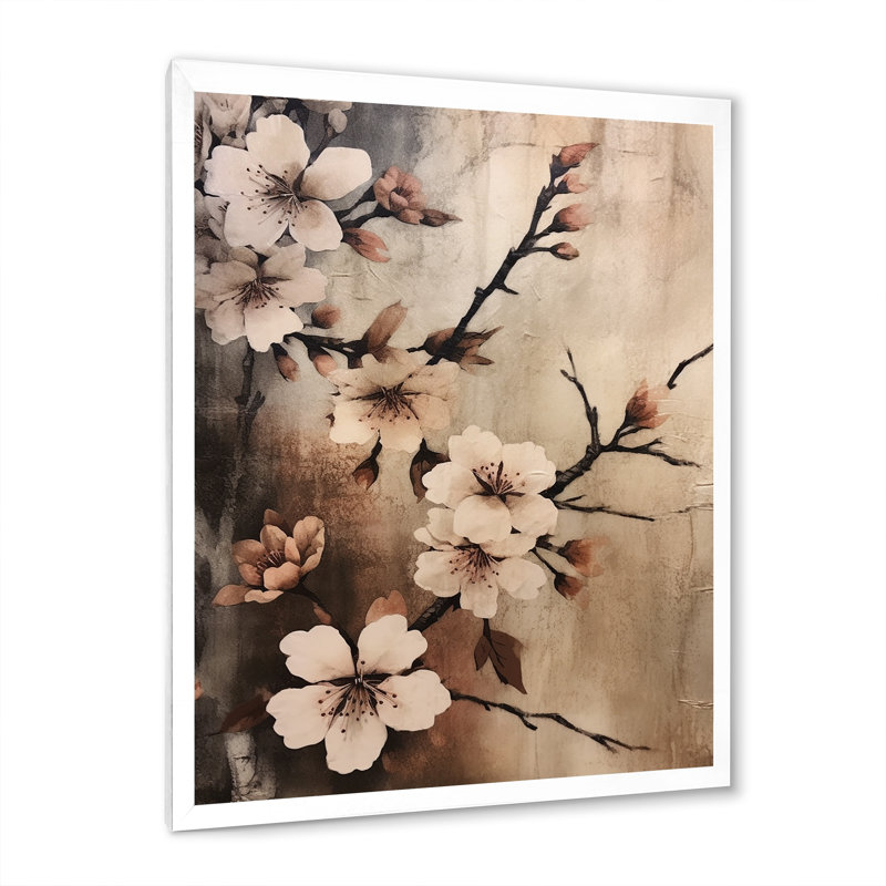 «Cherry Blossoms Brown Dark Solitude», reproduction sur toile, White Single Picture Framed, H 20 po x l 12 po x P 1 po