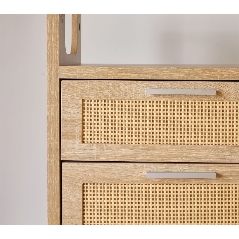 Ensemble de 2 tables de chevet avec tiroirs et rangement en bois, Bois naturel