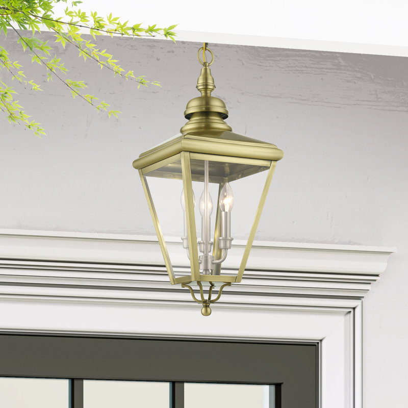 Lanterne suspendue d'extérieur 3 lumières, Laiton antique
