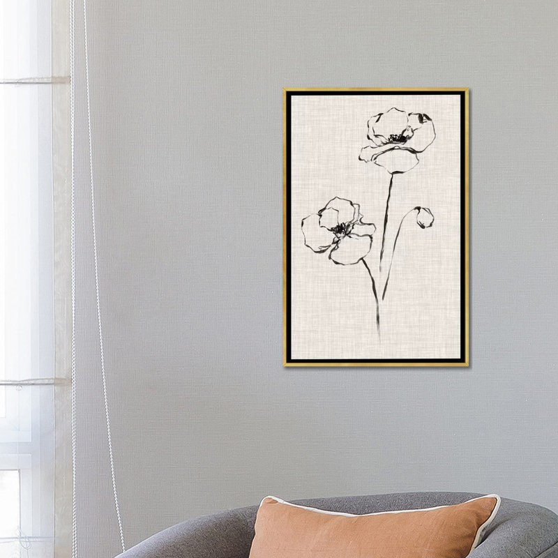 "Floral Ink Study III" par Ethan Harper, reproduction d’art sur toile, H 26 po x l 18 po x 1,5 po, Toile encadrée d'or