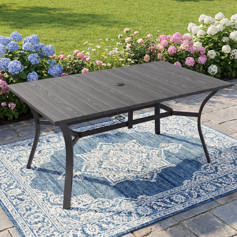 Table de salle à manger d'extérieur pour table rectangulaire en fer forgé de 66,29 po, Noir