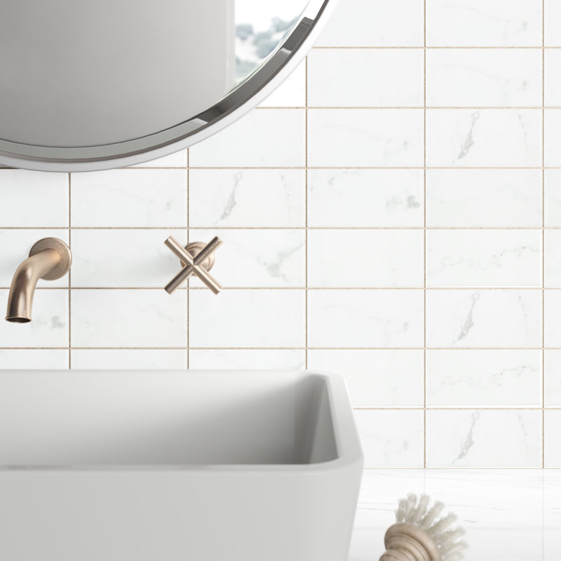Classico Carrara 3" x 6" Ceramic MarbleLook Subway Wall Tile