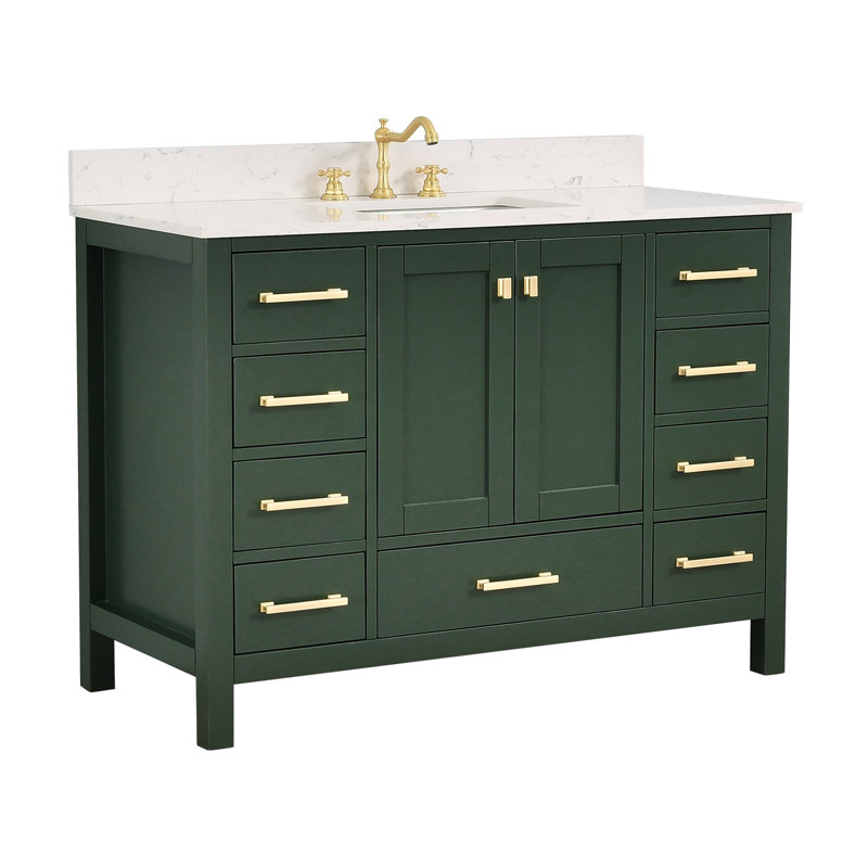 Meuble-lavabo simple 48 po avec plateau en pierre reconstituée Chardell, Vert