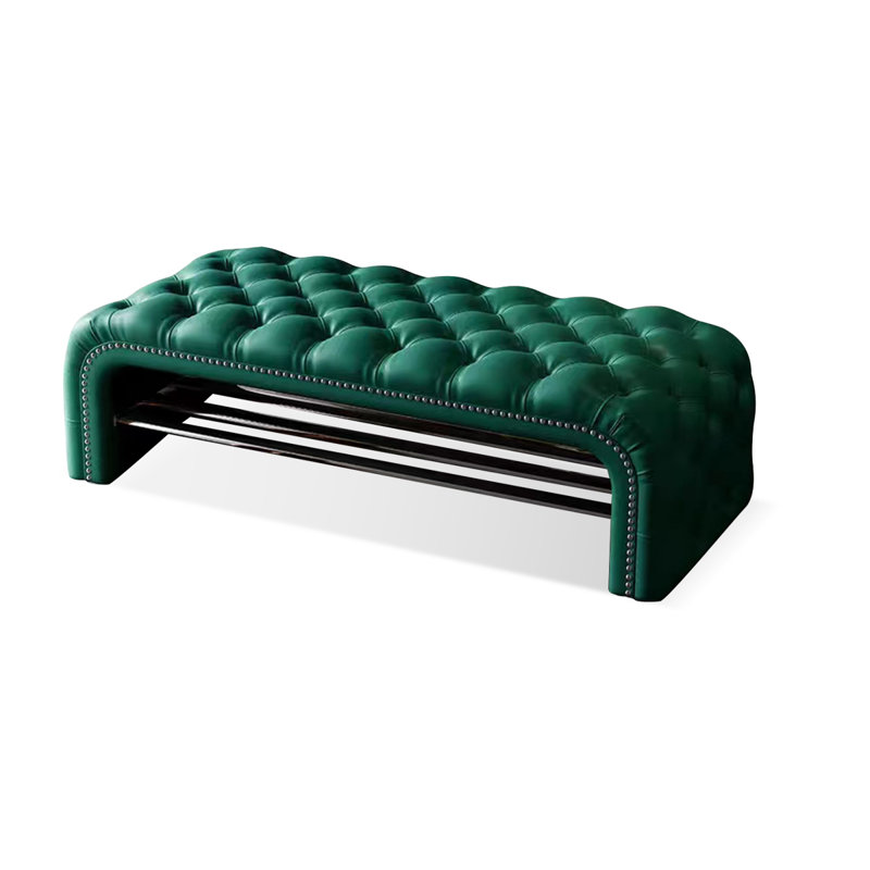 Green Modern Wood Upholstered  Bedroom and Entryway Leather Long Storage Bench, Dark Green, 16.54" H x 47.24" W x 16.93" D