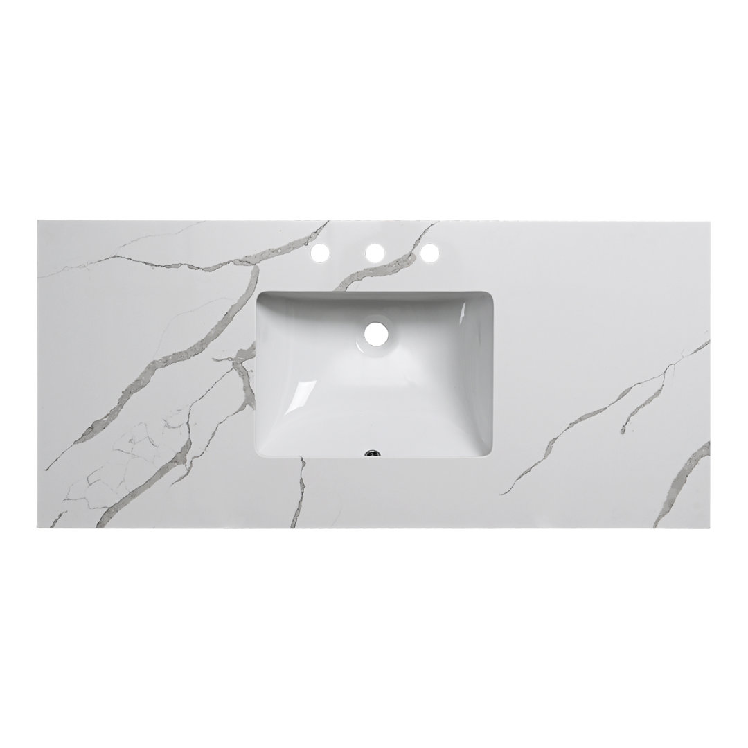 48 Inch Bathroom Vanity Top Quartz Stone  With  Rectangle Undermount Ceramic Sink And  2 Side Splashs Enyibath