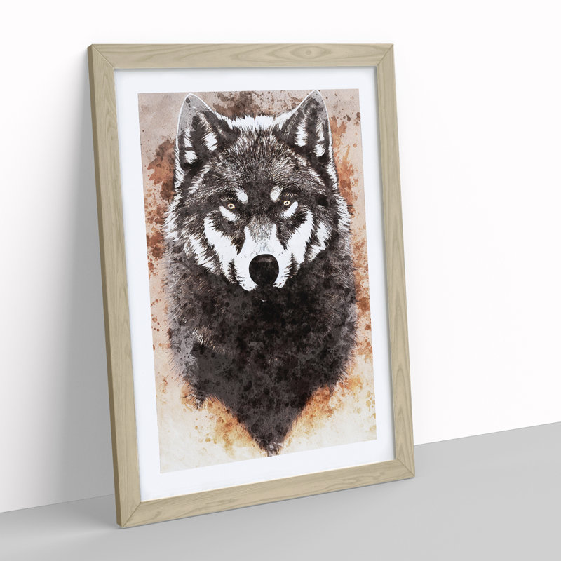 XV1022-5275X Wolf Painting No.1 - Single Picture Frame Print, 46cm H x 34cm W x 2cm D, Oak Framed