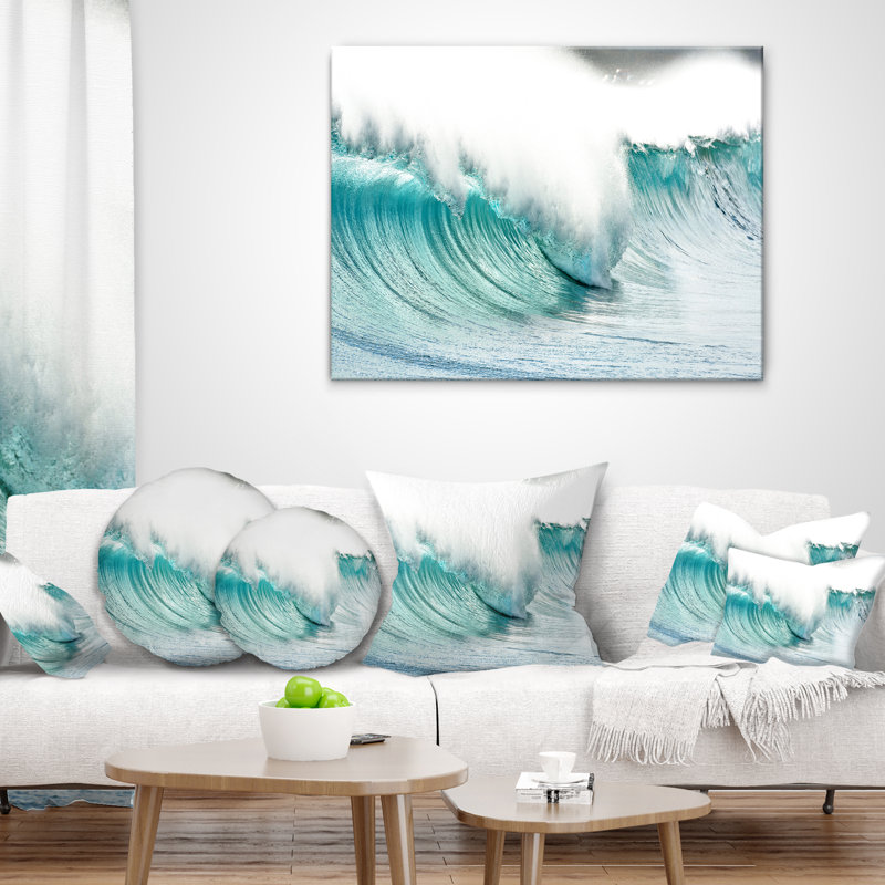 Oreiller de plage à vagues vagues en mer, 16 po x 1 po, Coussin décoratif
