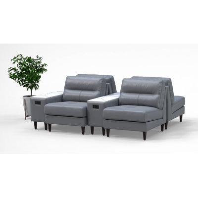 Ensemble de chaises de réception pour 4 personnes avec tables de chargement, ensemble de 8 pièces, couleur gris 100% cuir véritable