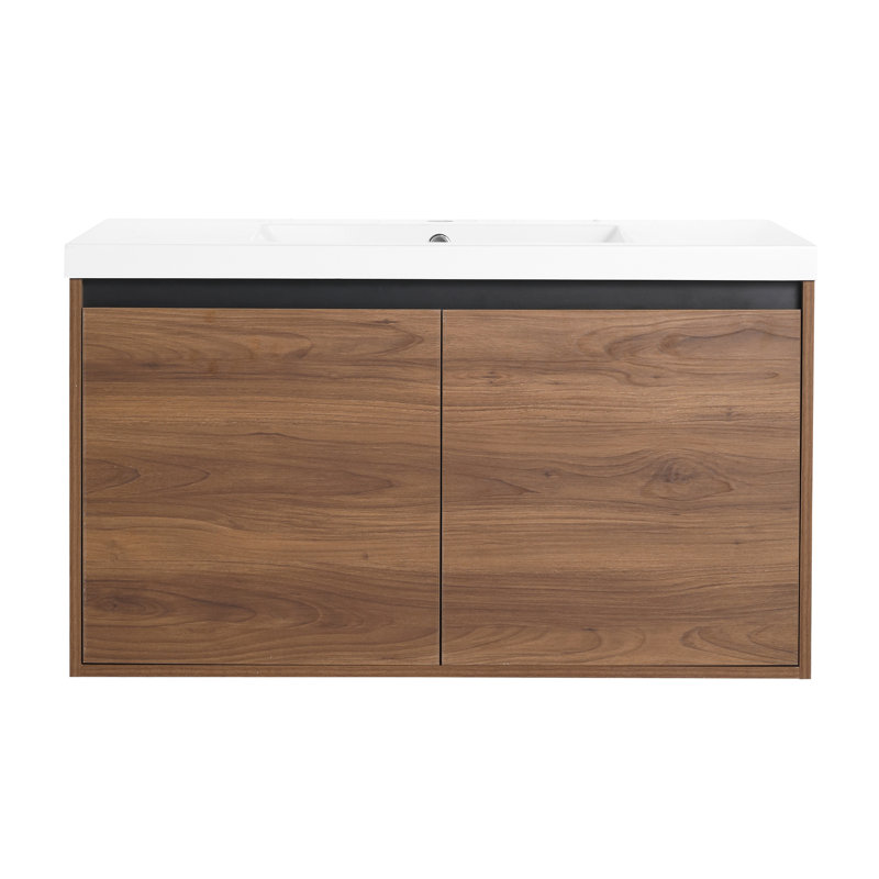 Meuble-lavabo brun 36 po avec lavabo en résine et armoire à 2 portes, 36"