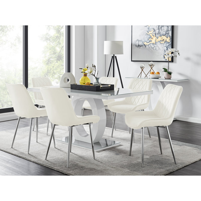 Bekircan 6 - Person Dining Set, Cream/Silver