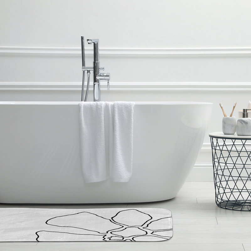 Tapis de bain Petal Lines, Noir et blanc, L 21 po x L 34 po