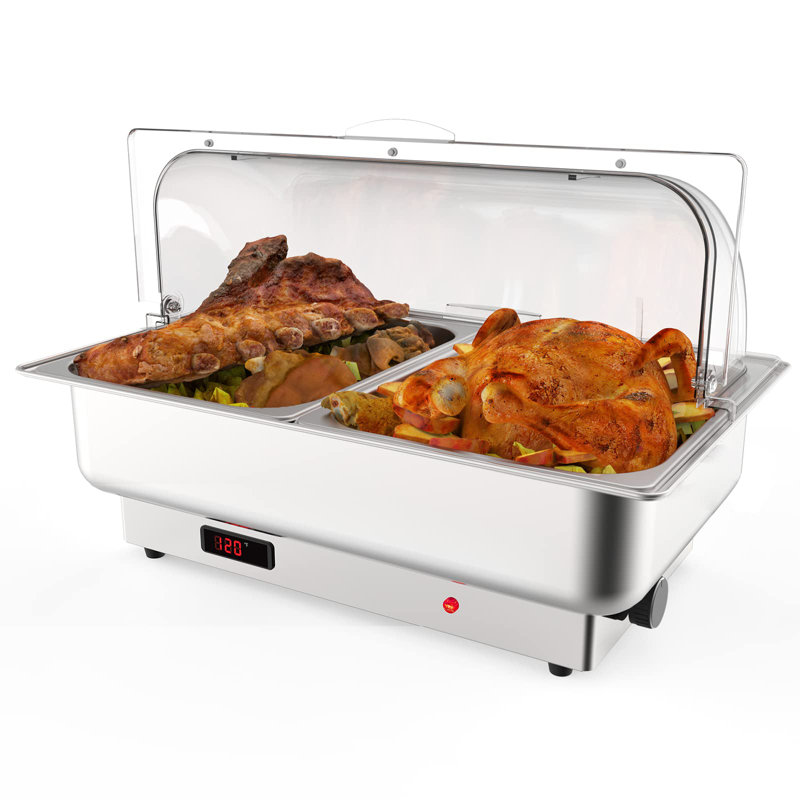 Ensemble de réchaud électrique demi-taille 2 x 4,5 pintes pour buffet avec contrôle de la température, chauffe-plat et réchauds en acier inoxydable avec couvercle transparent pour la restauration et les fêtes