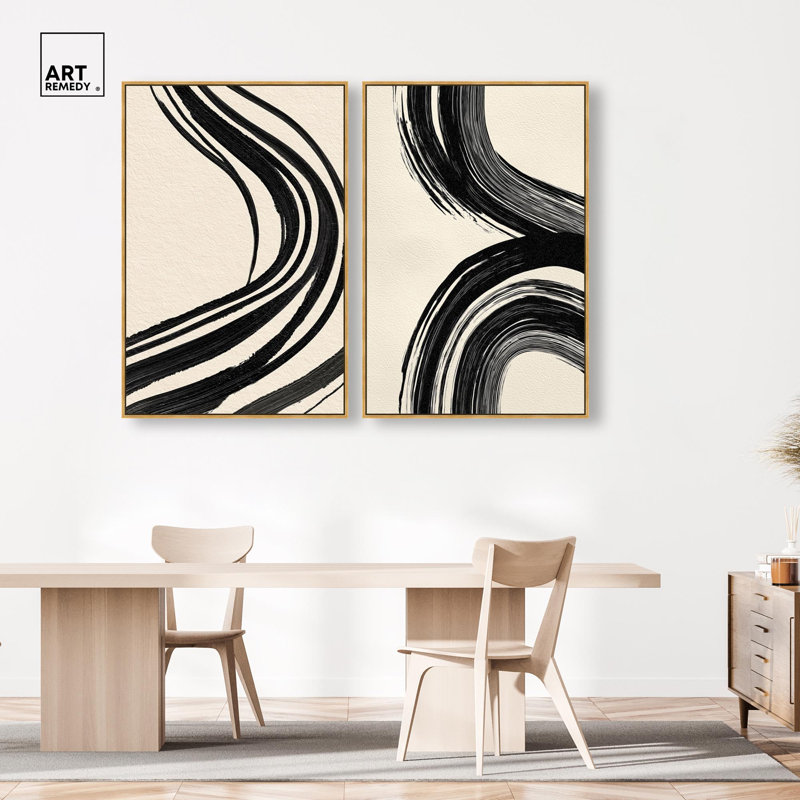 Ensemble d'art abstrait moderne « Minimalist's Marks » sur toile par Art Remedy, cadre noir, 10 x 15, 55" H x 37" W