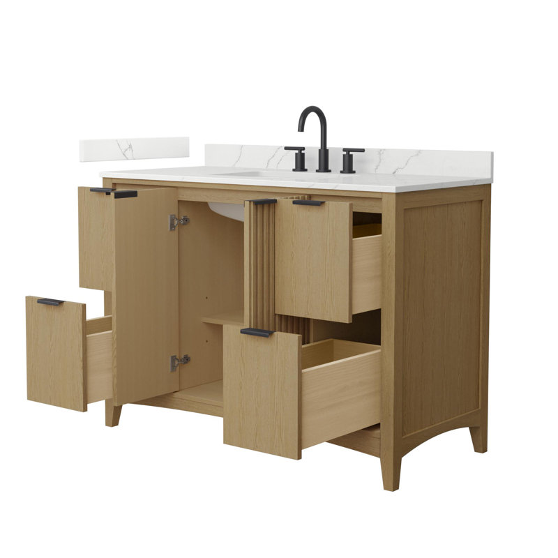Palmilla 48" Freestanding Single Bathroom Vanity with Quartz Top, White Quartz, 48", Beige / Matte Black