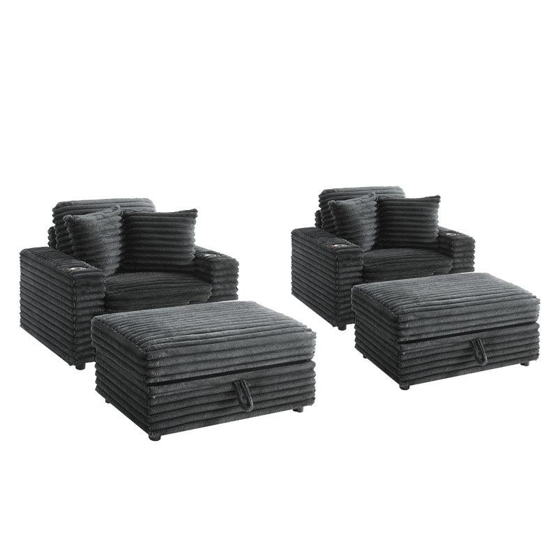 Upholstered Armchair with Footstool, Dark Grey