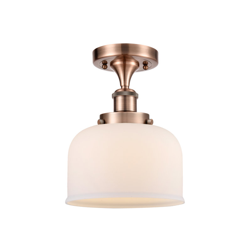 Ballston Urban Bell - 1 Light Semi-Flush Mount, Antique Copper, Matte White, 13" H x 8" W x 8" D