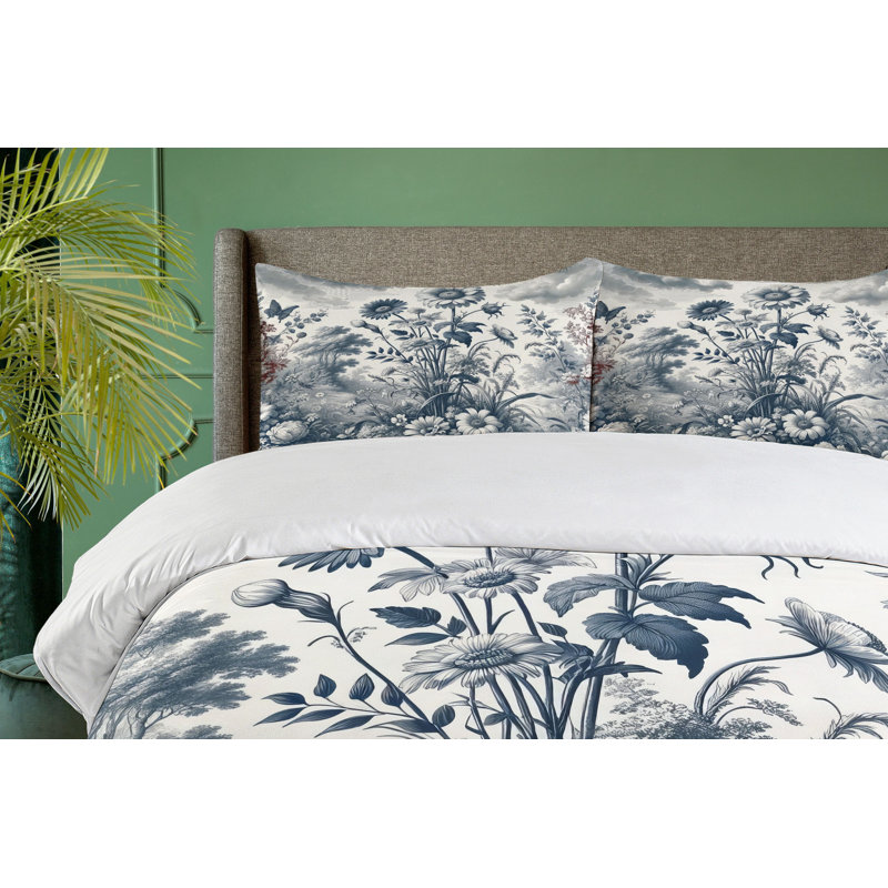 Floral Eucalyptus Duvet Cover, California King Duvet Cover + 2 Standard Shams