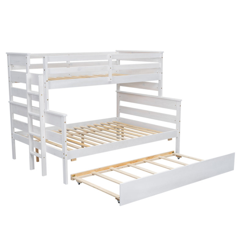 Lit superposé simple au-dessus d'un lit double en bois avec lit gigogne blanc, Blanc