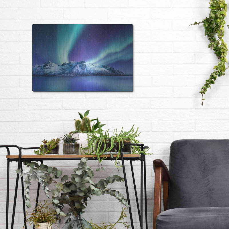 «Northern Lights In The Lofoten Îles Norvège 1» par Luxe Portfolio, art mural en métal, H 12 po x l 16 po