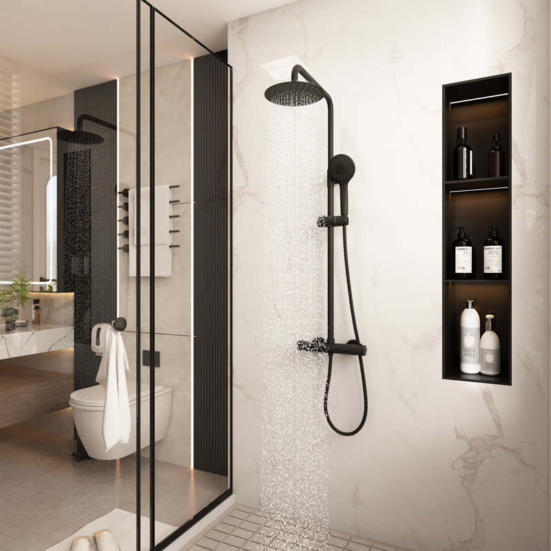 Complete Shower System with Rough in-Valve, Matte Black