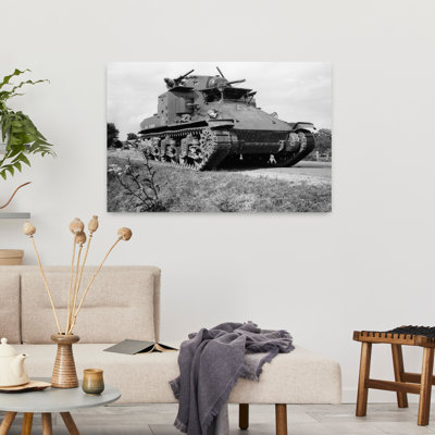 1940S World War II Era Us Army Tank One Unidentified Man Soldier Manning A Machine Gun Classic Retro Vintage Wall Art