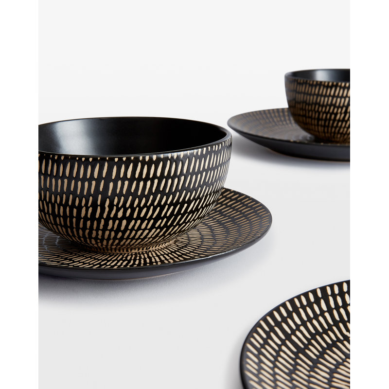 Waterside 24PC Black Pad Printing Dinner Set
