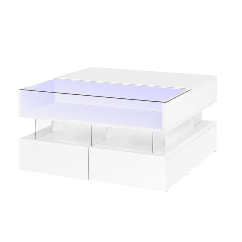 Table basse moderne carrée avec plateau en verre et finition ultrabrillante