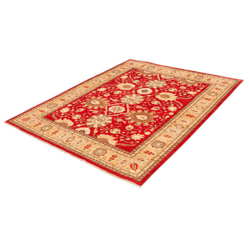 Tapis rouge / brun en laine noué à la main de conception unique 8 pi 10 po x 11 pi 3 po New Age Chobi