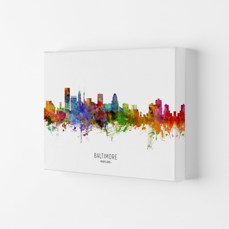 Baltimore Maryland Skyline by Michael Tompsett - Print, 29.7cm H x 42cm W x 4cm D, Wrapped Canvas
