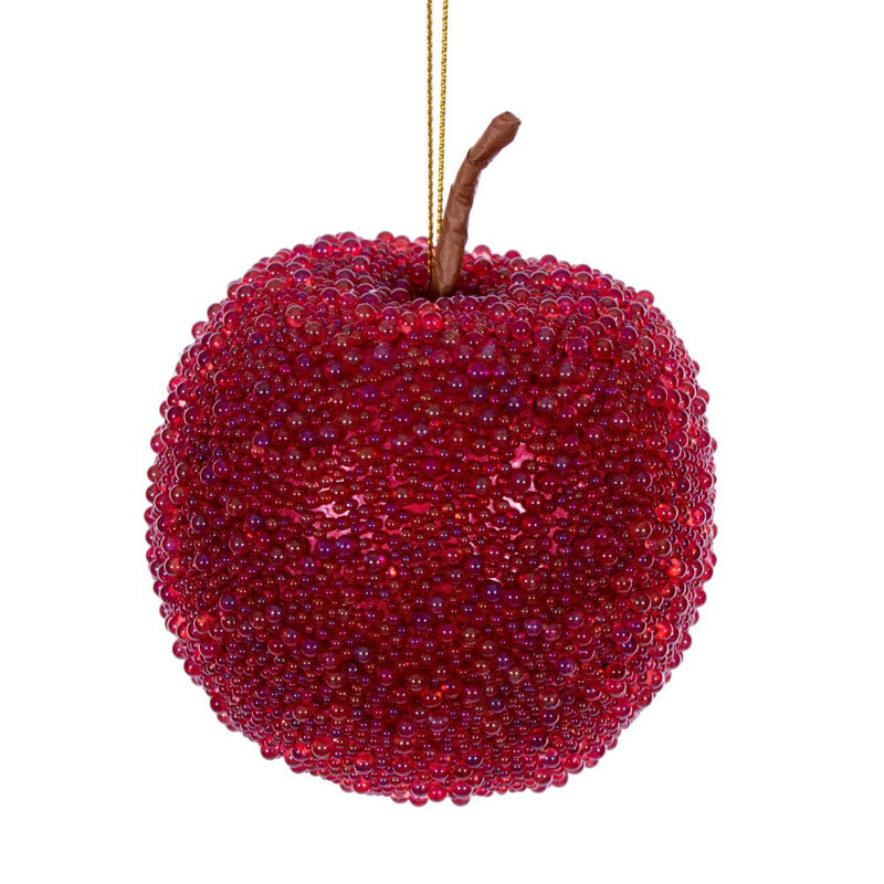 3.5"-4.5" Beaded Fruit Ornament. This includes a set of three., Red Beaded
