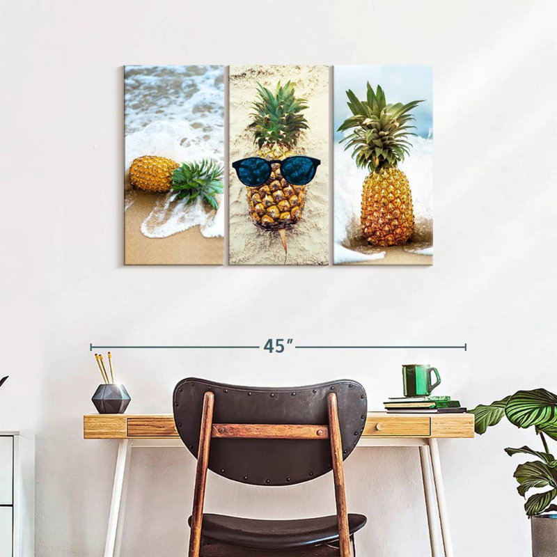 Ensemble de 3 pièces d'ananas sur toile, H 24 po x l 38 po x P 1,25 po