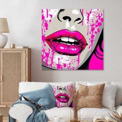 Popart sensuel, lèvres roses sur toile