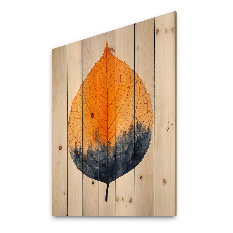 Ambre moderne, laisser l'harmonie de l'automne II - impression sur bois de feuilles - sur bois de pin naturel