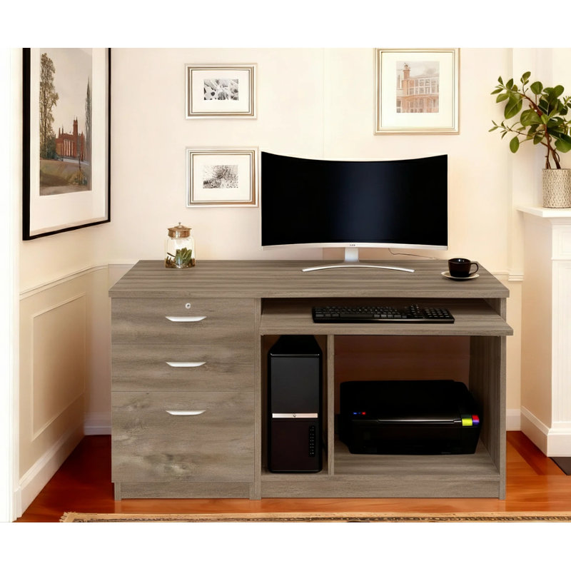 Walshaw Solid Wood Base Computer Desk, Grey Nebraska