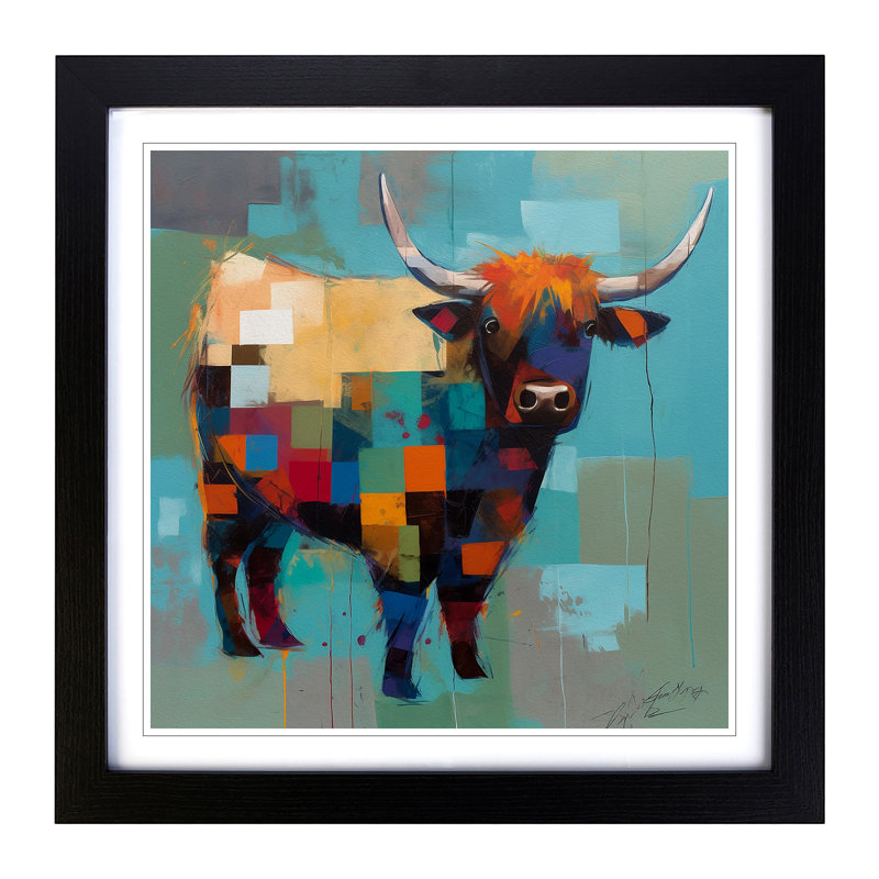 Highland Cow Suprematism No.1 - Framed Print, Black