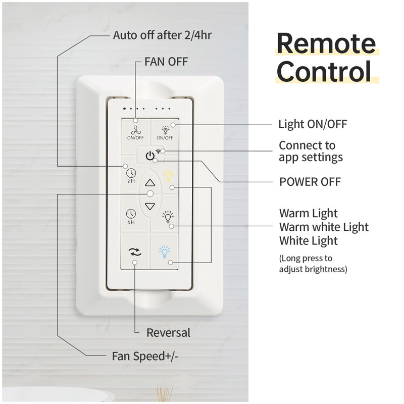 Ventilateur de plafond moderne de 52 pouces avec lumière DEL à intensité variable et 5 pales en bois massif avec moteur à courant continu réversible et télécommande