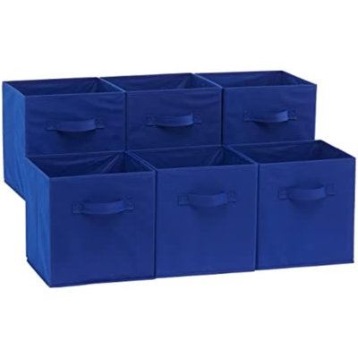 Cube Organizer Storage Bins Handles, Collapsible Fabric, Pack Of 6, 10.5"X10.5"X11", Navy